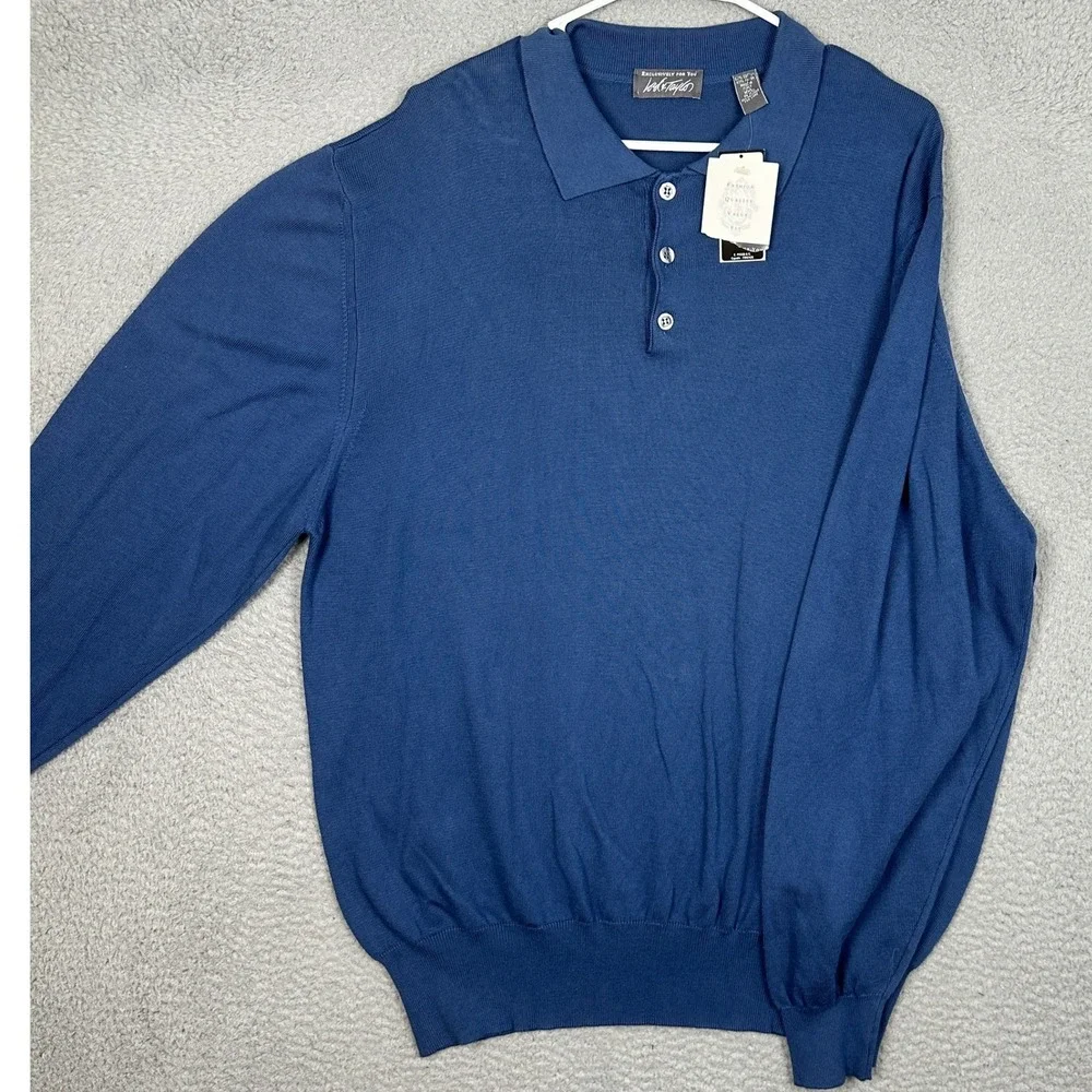 NEW Lord Taylor Polo Sweater Mens 2XL Dark Blue Casual Knit Pullover Long Sleeve
